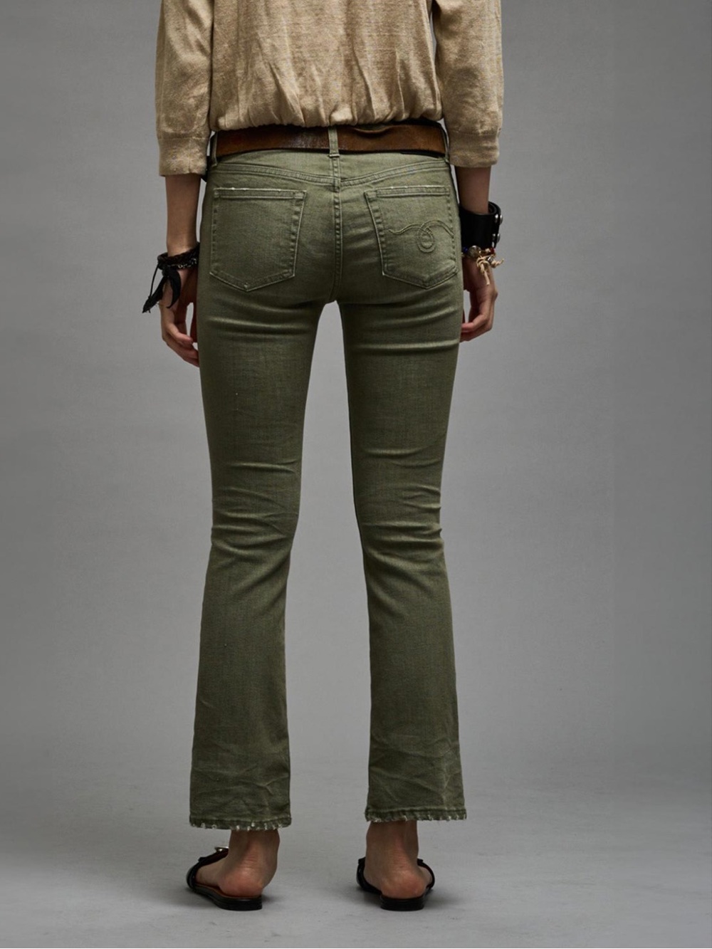 R13 kick fit olive green stretch 26 made in Italy - Picture 2 of 12